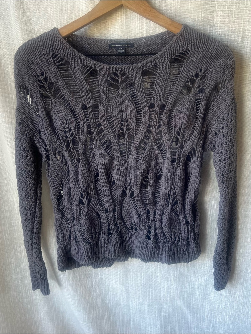 American Eagle Outfitters Crochet Knit Gray Long Sleeve Sweater Small